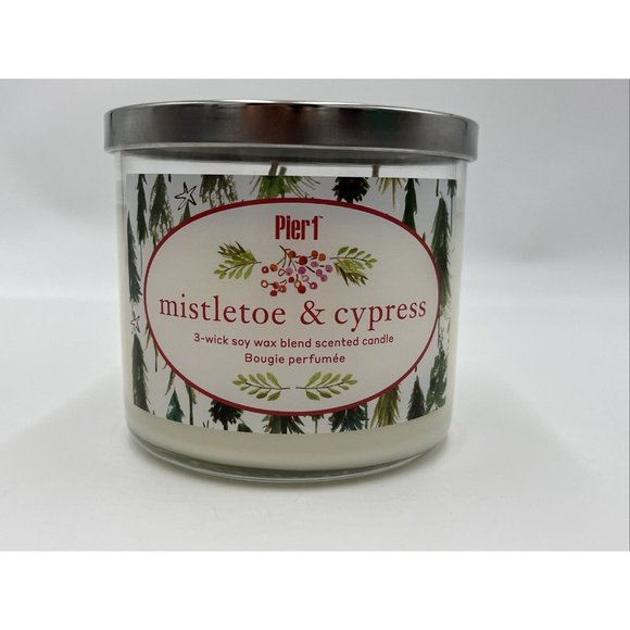 Pier 1 imports 3 Wick Candle Mistletoe and Cypress Scent Unused, Holiday Cheer - Picture 4 of 14